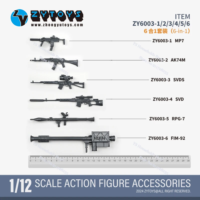 ZYTOYS ZY6003 1/12 Mini Weapon Model Gun Accessory MP7/AK74M/SVDS/SVD/RPG-7/FIM-92 Delicate Non-functional Toys For 6