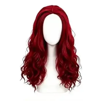 Red Blue Long Curly Synthetic Wig with Double Ponytail Women Fluffy Wavy Cosplay Wig for Halloween Party Costume Accessory