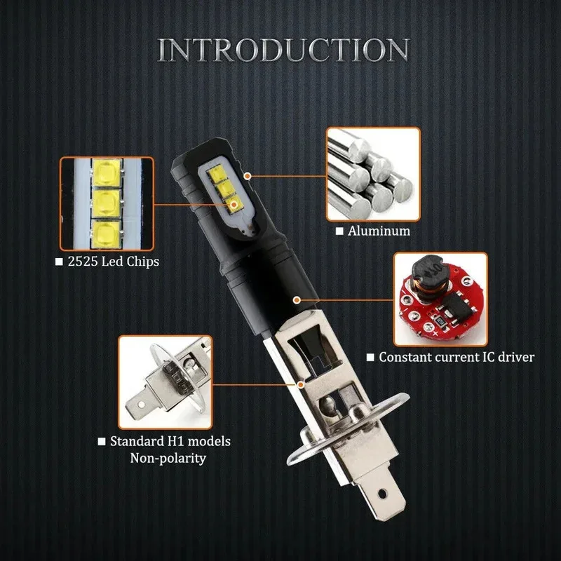 2x H1 H3 160W 6000K 6000LM Super Bright DRL LED Headlight Bulb Kit High Beam 2525 Chips Fog Lamp Driving Light for Auto 12V
