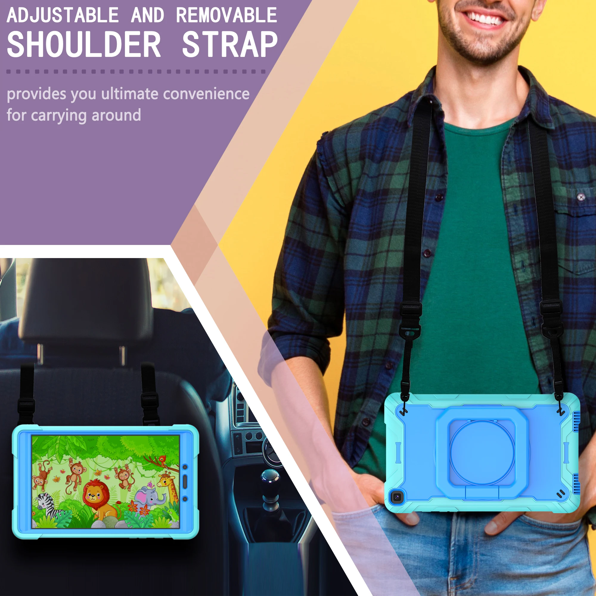 Funda multifuncional para Samsung Galaxy Tab A 8,0 2019 (SM-T290/T295/T297),360 °   Soporte giratorio, a prueba de golpes y anticaídas