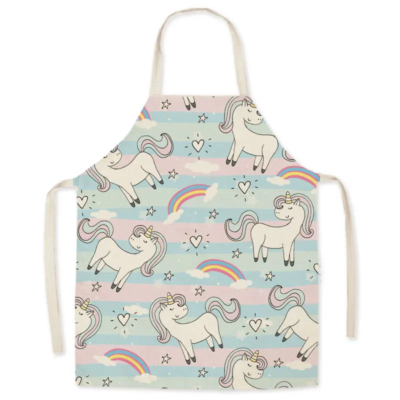 Linen Fabric Cartoon Unicorn Apron Greaseproof Parent-child Adult Sleeveless Kitchen Supplies