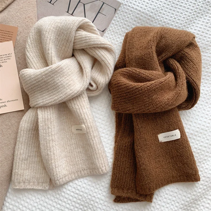 New Design Thick Knitted Scarf for Women Fashion Winter Warm Solid Color Scarves Neckercheif Lady Korean Style Neck R86