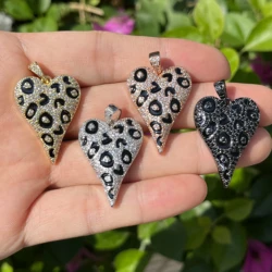 5Pcs Cubic Zirconia Pave Heart Charm Leopard Print Pendant For Woman Fashion Handcrafting Jewelry Bracelets Necklace Accessories