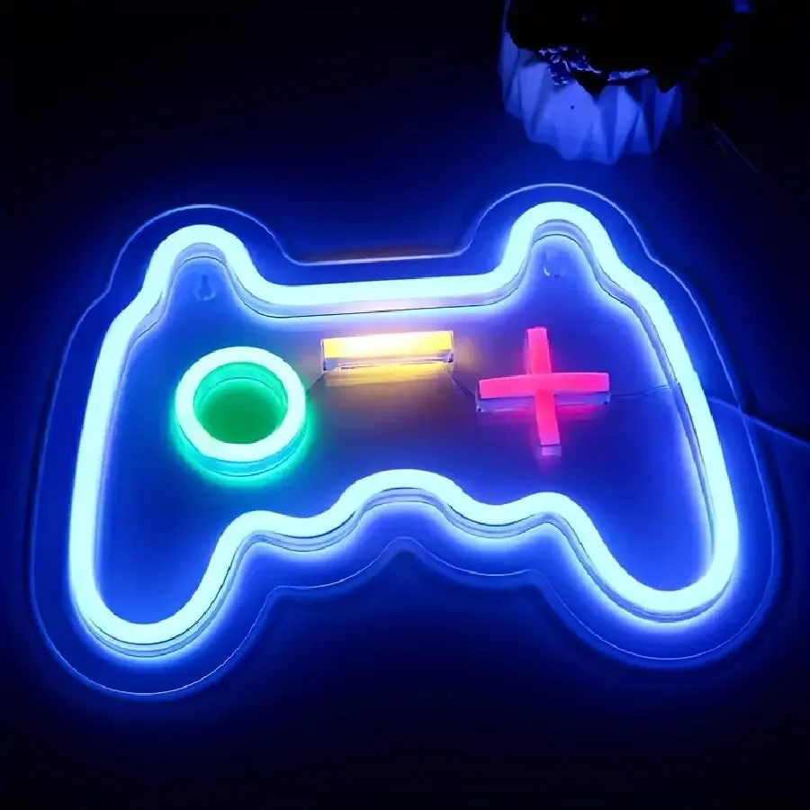 Znak Neon LED w kształcie gamepada dla wystroju pokoju gracza, Neon do gier dla chłopców dekoracja ścienna do pokoju, prezenty dla graczy zasilane