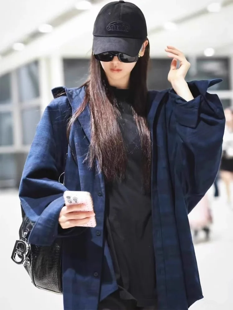 

Retro American Blue Plaid Long Sve irt Fce Lined Hooded Casual Outerwear for Men Spring Autumn Regular Fit Button up