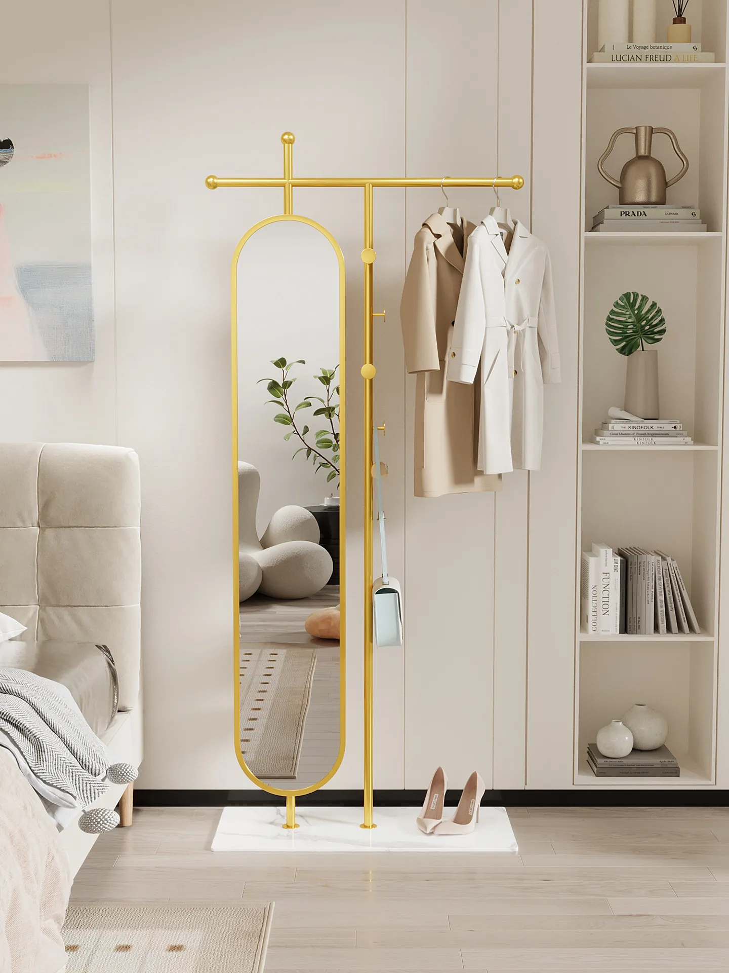 Full-length mirror hanging hanger integrated floor mirror entrance fitting movable rotating household mirror full-body