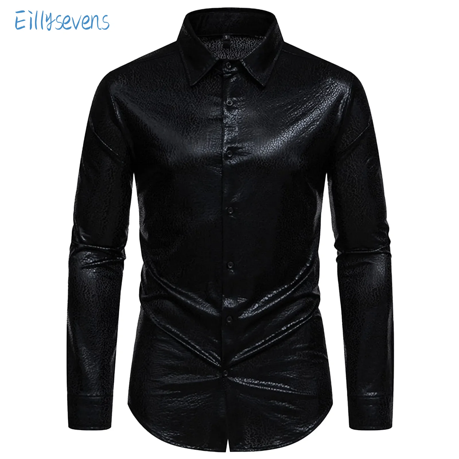 Men'S Stage Wear Shirts Solid Color Hot Stamping Long Sleeve Shirts  Banquet Party Host Performance Fashion Trend Lapel Shirts