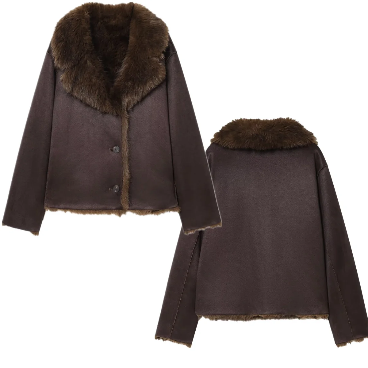 

Jenny&Dave Women's Jacket Woman Clothes Tops French Minimalist Retro Faux Fur Winter Leather Jacket Coat Women