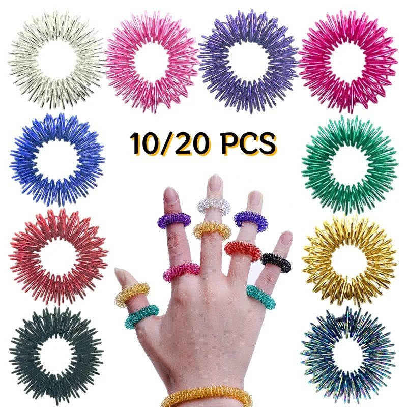 10/20PCS Acupressure Rings Spiky Sensory Rings for Fingers Silent Stress Reducer and Massager for Teens Adults ﻿ADHD Autism