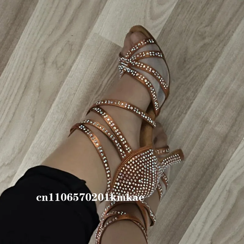New Latin Dance Shoes for Adult Women, 7.5cm Heel with Rhinestone Studded Soft Sole, Perfect for Dancing