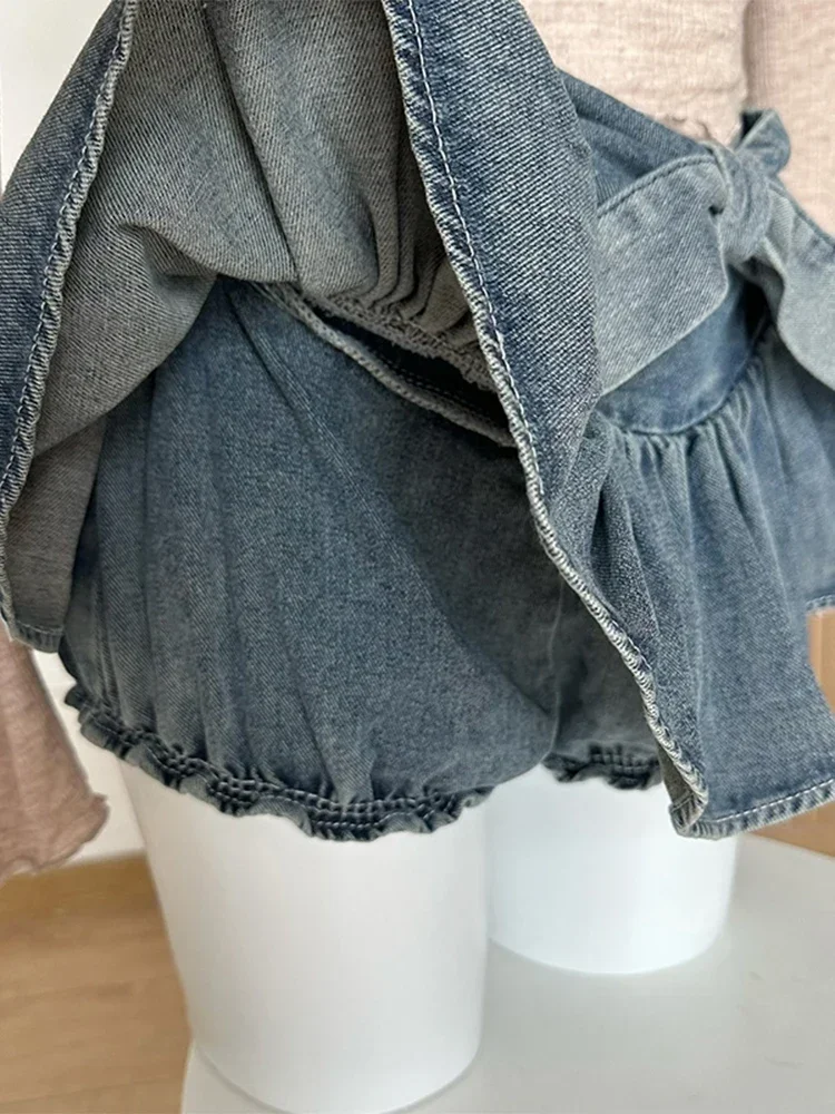 Women Denim Blue Jean Skirts Shorts 2024 Summer Bow Hot Girls Mini A-line Skirt Streetwear Sexy Y2k Irregular Kawaii Coquette