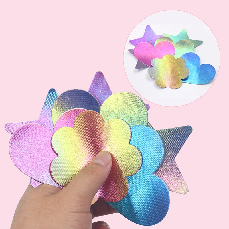 OY الليزر التدرج اللون الحلمة يغطي المتاح غير مرئية ذاتية اللصق تنفس فطائر اللحم الساتان الصدرية ملصقات الإناث النساء #3