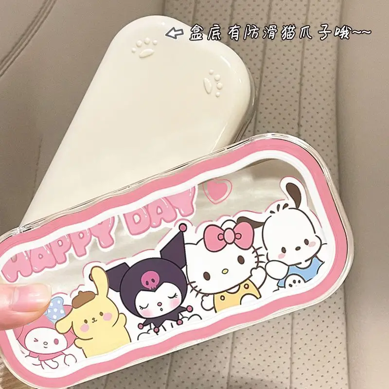 Sanurgente-Étui à lunettes Hello Kitty, boîte de rangement Kuromi, dessin animé Kawaii, transparent, étui de protection pour lunettes de soleil, cadeau pour fille, nouveau