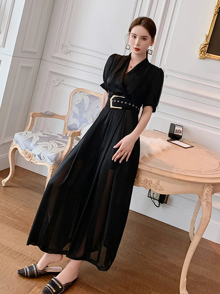 Summer Women Jumpsuit Elegant Noble Professional Fashion Striped V-neck Adjustable Waist Long Wide Leg Rompers Office OL Street