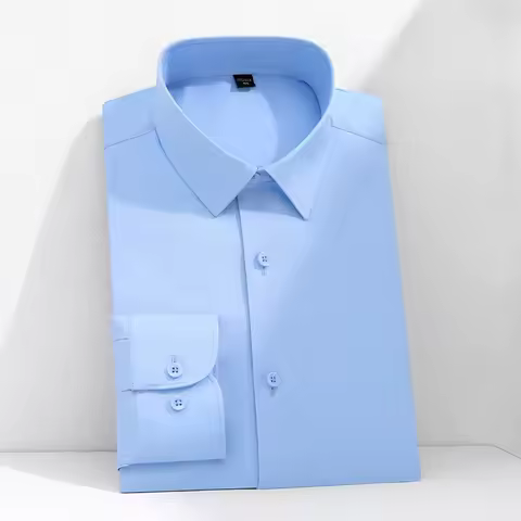 New Anti-Wrinkle Men Shirts Long Sleeve Dress Shirts For Men Slim Fit Camisa Social Business Blouse White Blue Office Shirt 4XL