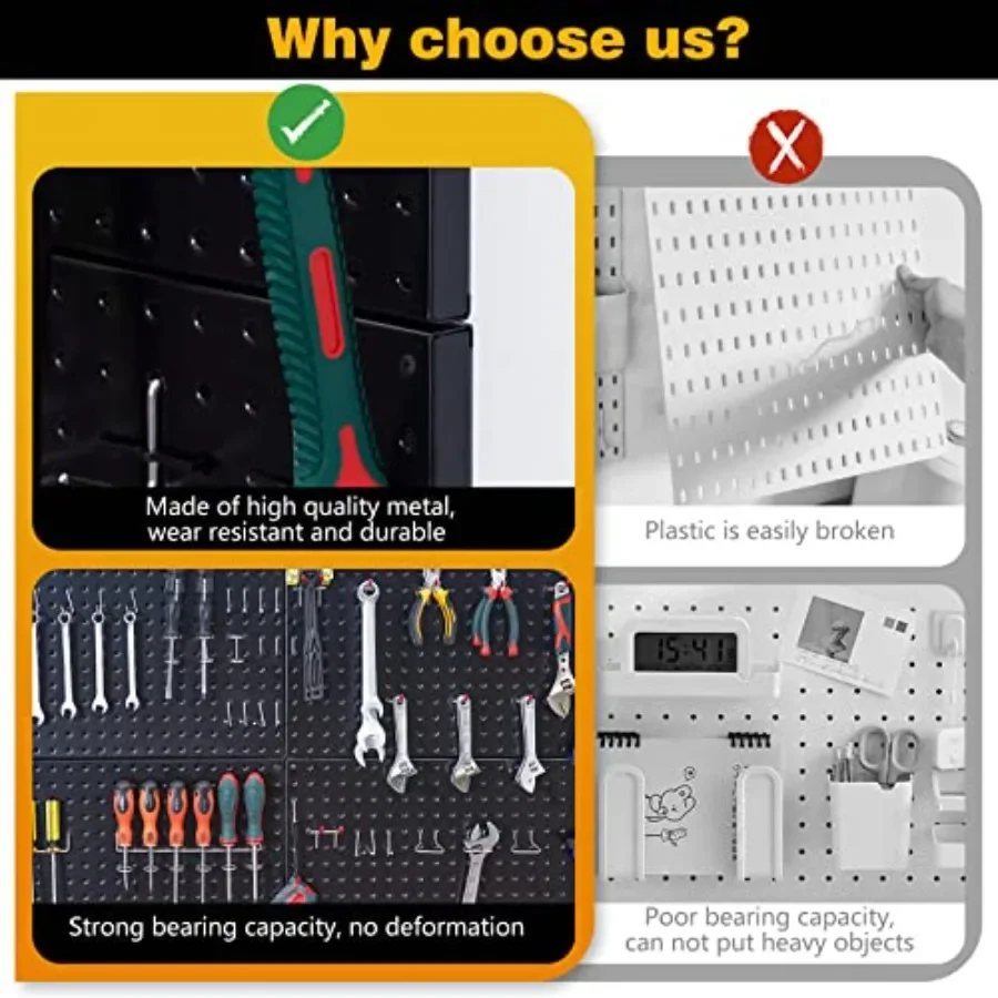 Pannelli murali con pannelli forati in metallo da 2 pezzi per riporre gli attrezzi da garage: soluzione di organizzazione durevole e regolabile per il seminterrato dell'officina o