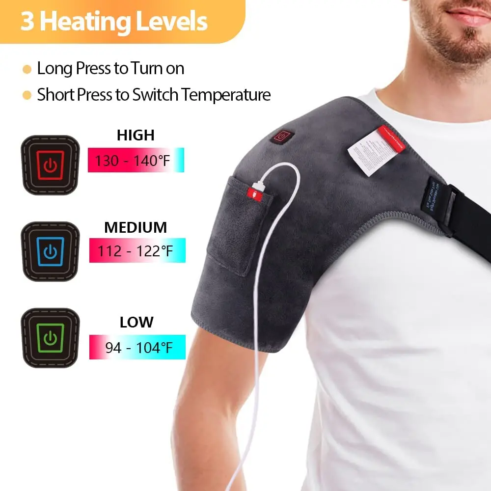 Heated Shoulder Wrap Brace USB Portable Electric Shoulder Heating Pad for Rotator Cuff Frozen Shoulder Muscle Pain Relief