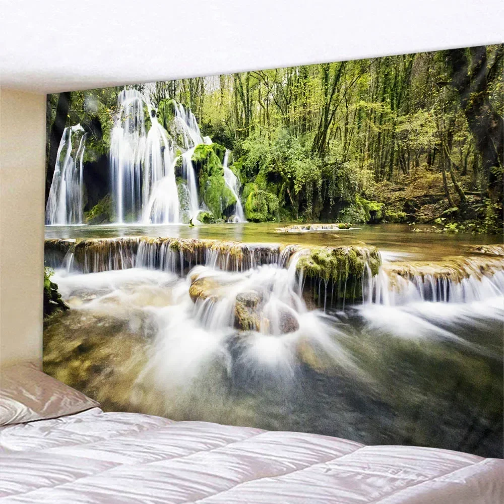 

Natural landscape tapestry, forest waterfall, sea, Bohemia, hippie, wall decoration, room art decoration, wall hanging fabric