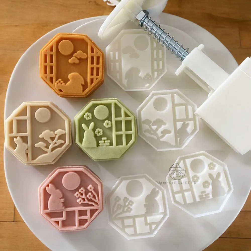 Set of 4 Adorable Easter Bunny Shaped Mooncake Molds for DIY Hand Pressed Pastries - Perfect for Mid Autumn Festival Fondant Cak