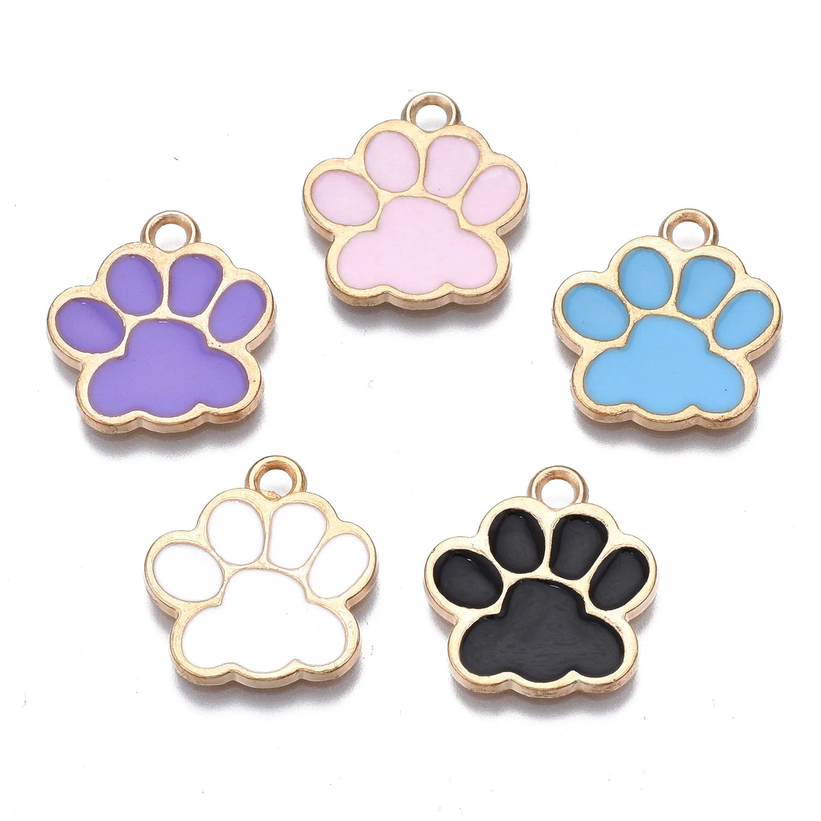 Pandahall 10Pcs Mixed Color Dog Paw Prints Alloy Enamel Pendants Metal Charms With Hole For Necklace Bracelet Jewelry Making