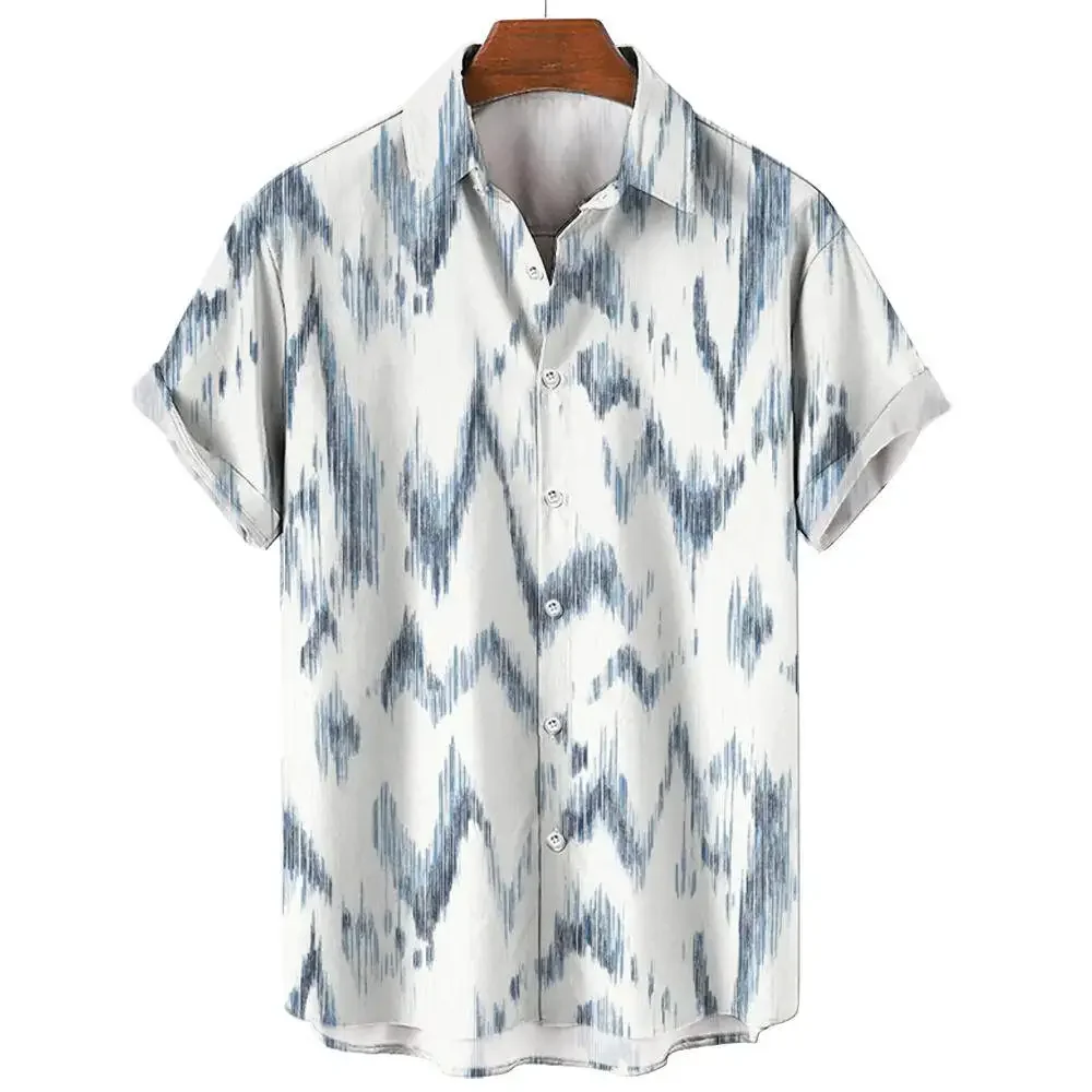 Summer Fashion Irregular Striped Printed Tops Men's Short Sleeve Shirts Casual Business Shirts Daily Street Tops Oversized S-5XL