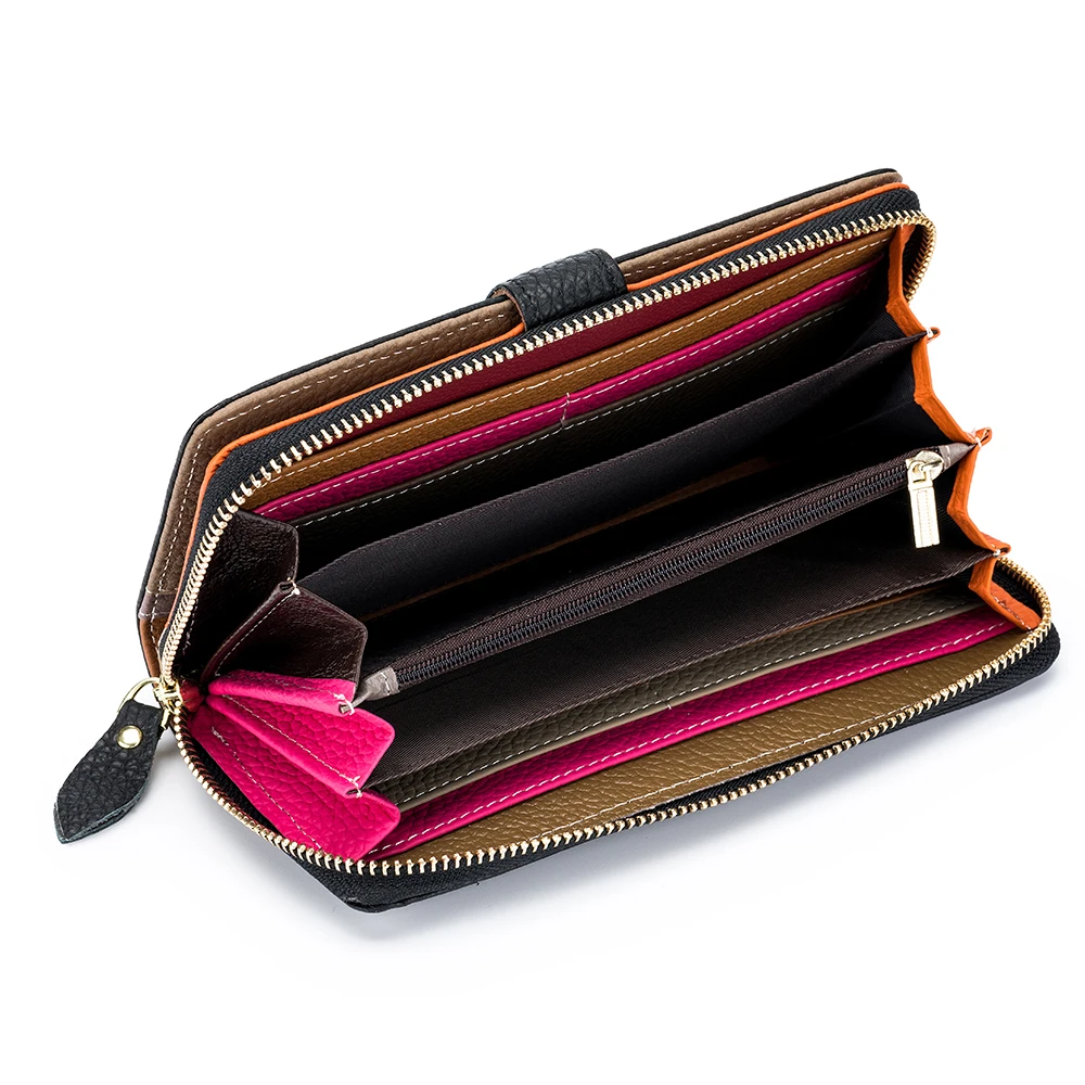 New Genuine Leather Wallet Women's Long Handheld Bag Multi Card Colored Cowhide Card Bag Mobile Case