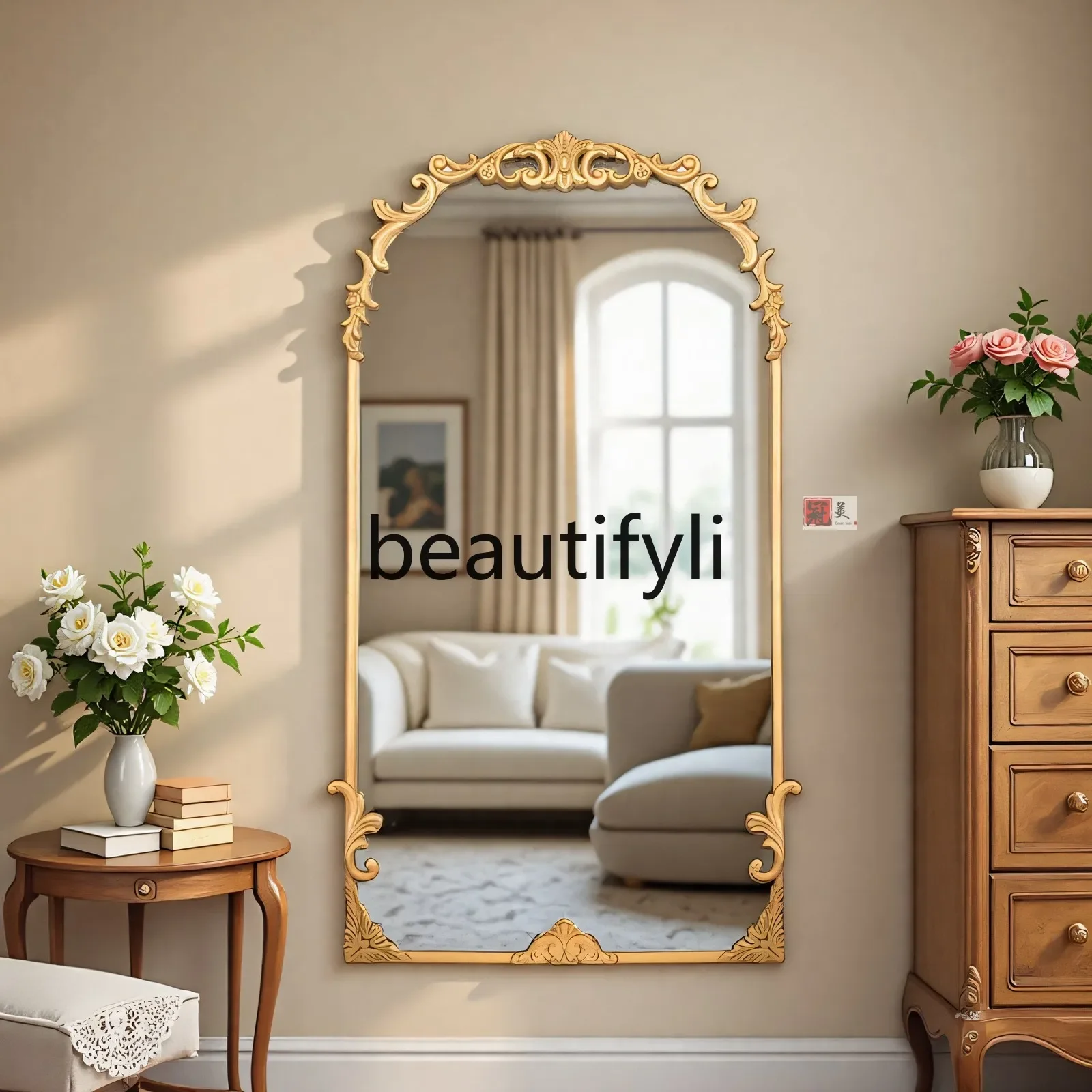 

French full-length mirror cloakroom floor against the wall full-body mirror carved fitting entrance floor mirror