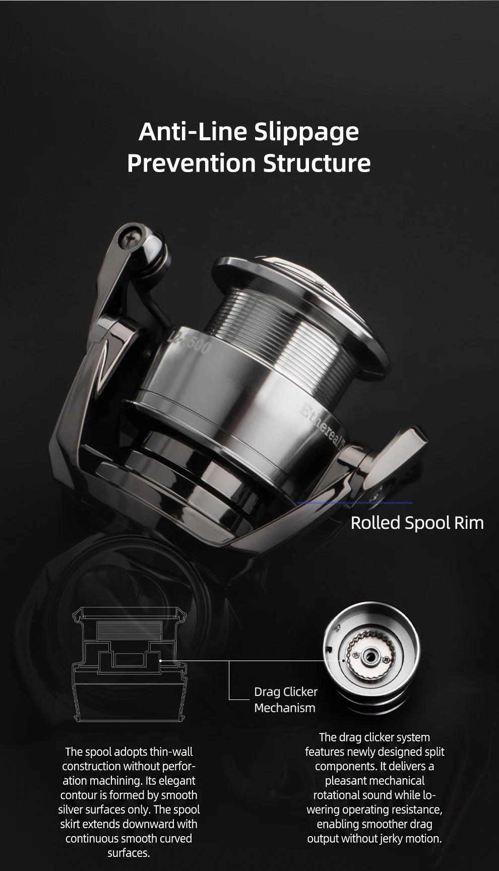 Huidiao Ultraleichte Spinnrolle 2500S Tight Line Lay 5+1BB 10KG Max Drag Angelgerät für Barsch-, Forellen- und Hechtangeln – Detail 4
