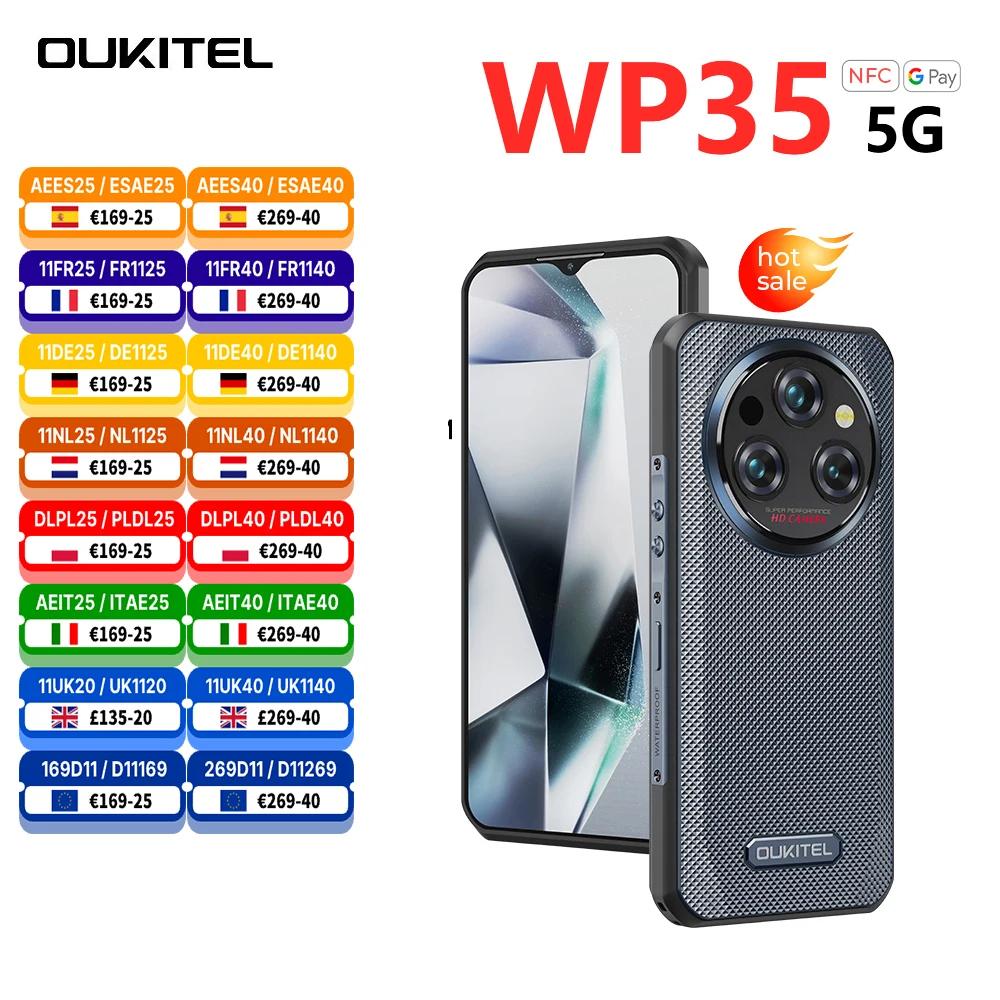 Oukitel WP35 5G Rugged Smartphone 6.6 Inch 2.4K MediaTek Dimensity 6100+24GB+256GB 64MP Camera Mobile Phone Android 14 11000 mAh