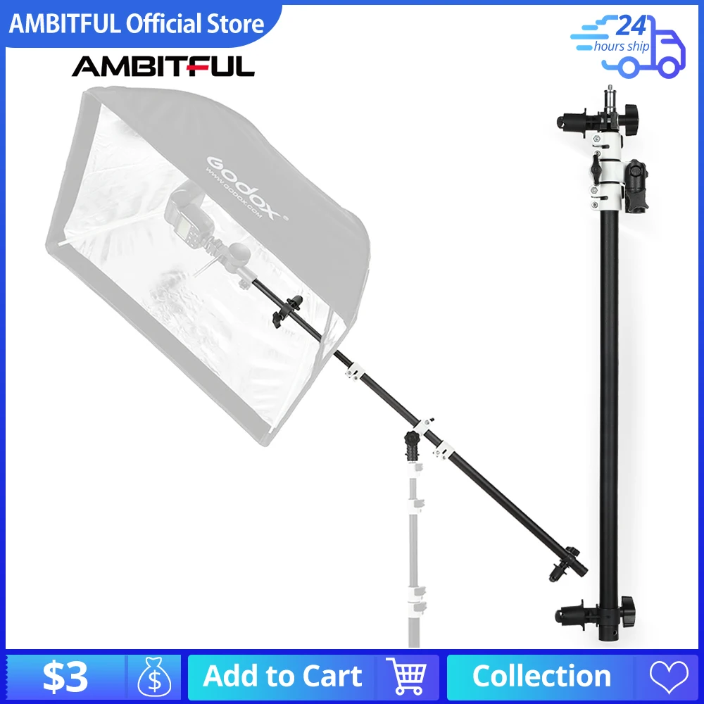 AMBITFUL AL-02 Pro photography Reflector bracket Bar with Telescopic Boom Arm Top Light Sandbag for Speedlite Mini Flash Strobe