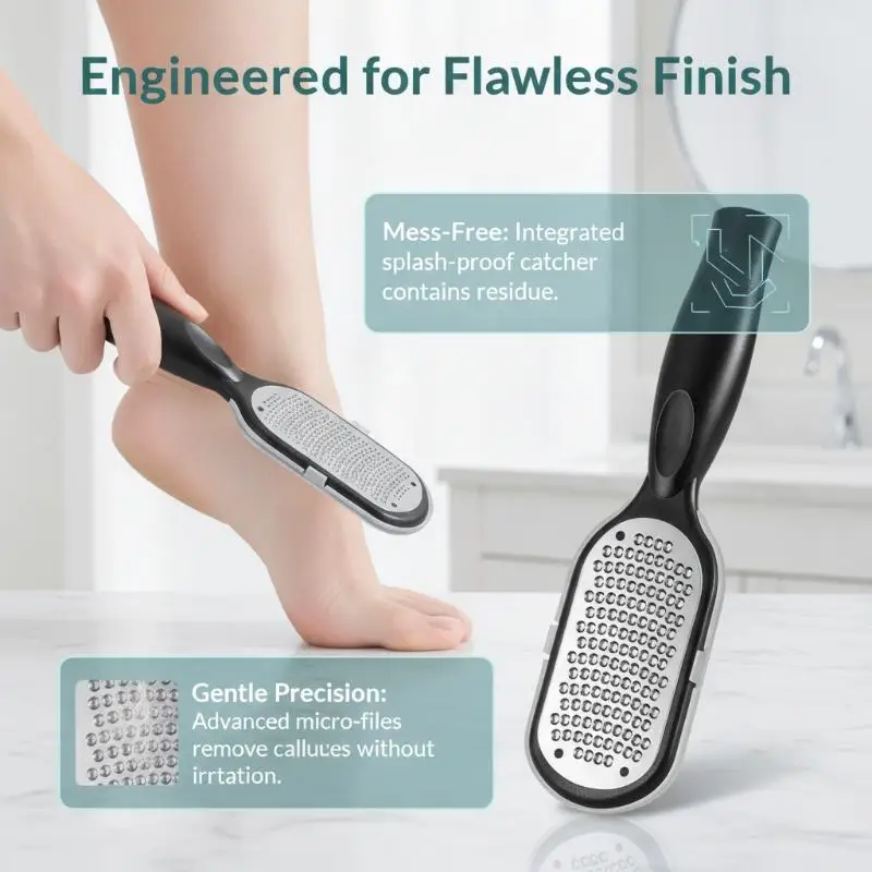 1Pcs Heavy-Duty Stainless Steel Painless Foot File & Remover With Splash Guard & Handle Suitable For Care Cracked Heels
