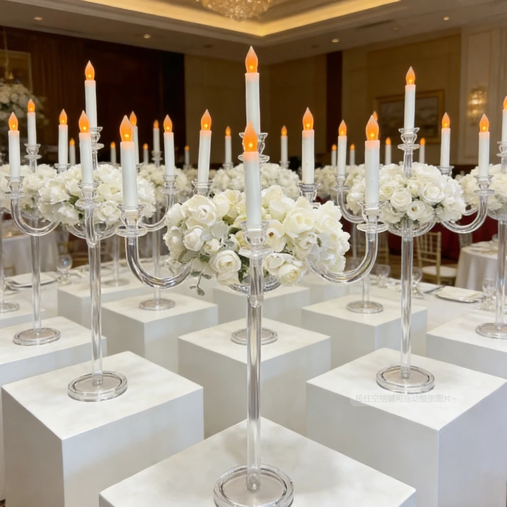 10pcs Medieval Vintage Palace7 heads  Candlestick Acrylic Transparent Candle Holder Wedding Decoration Event Road Guide