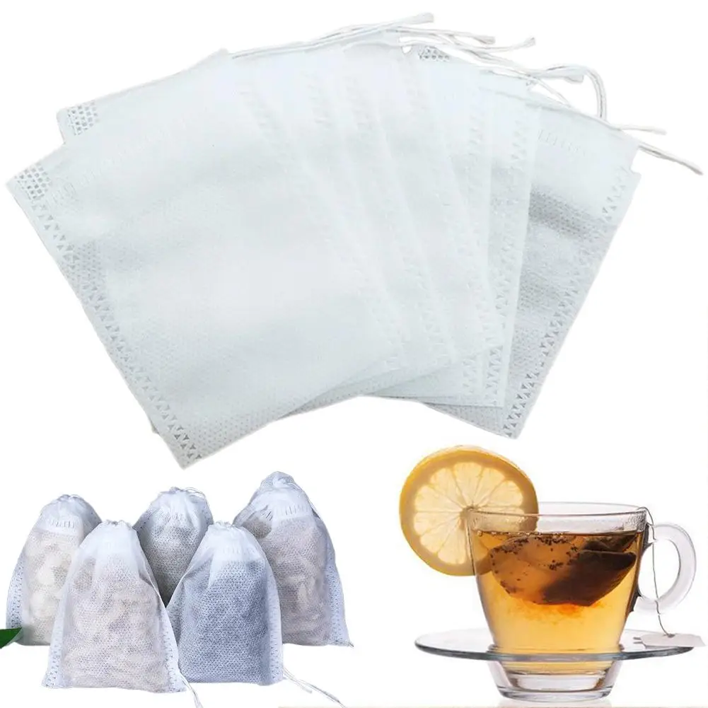 100Pcs Disposable Tea Bags Non-woven Fabric Filter Bags For Tea Infuser Drawstring Spice Filte Herbal Medicine Soup Brewing