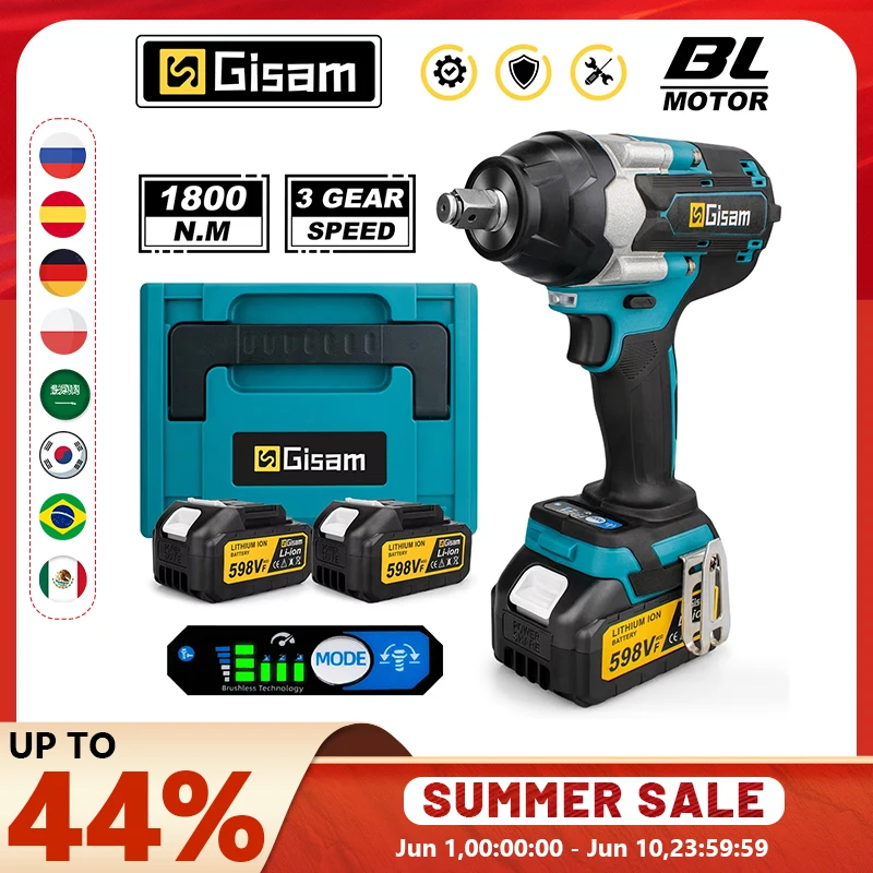 Gismis 1800N.M clé à chocs électrique sans brosse couple 1/2 pouces tournevis clé sans fil outil électrique pour Makita 18V batterie broche