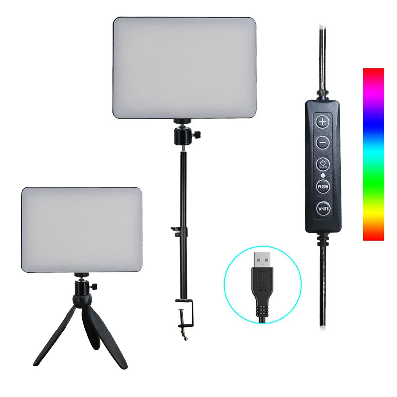 RGB Video Light LED Camera Light Full Color 3200-5600K Video Panel Light USB Optional Tripod Stand For Video Conference Lighting