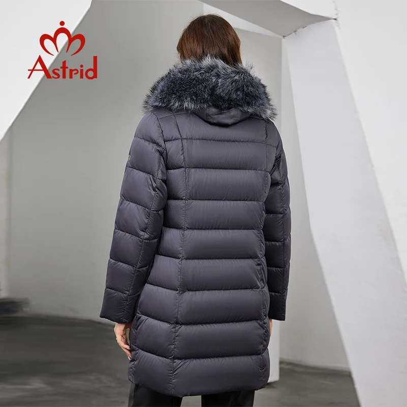 Astrid Women\'s Winter Parka Coats with Natural Fur Collar Hooded Belt Long Quilted Jackets Thick Warm Female Padded Overcoat