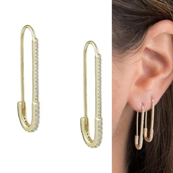 unique designer paperclip safety pin studs fashion elegant women jewelry gold color filled delicate cz earring 2018 new