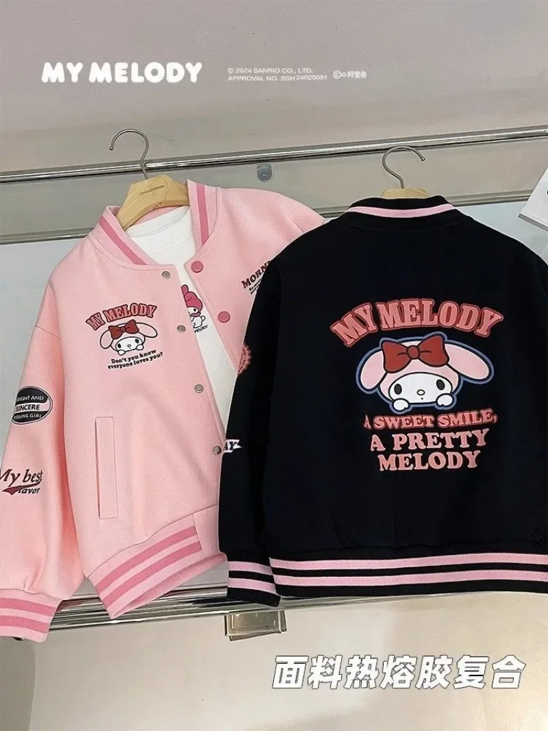 My Melody เด็กหญิง jaket baseball น่ารัก Sanrio อนิเมะฤดูใบไม้ร่วงเสื้อผ้าแขนยาวลายการ์ตูนน่ารักเสื้อโค้ทพิมพ์แจ็คเก็ตของขวัญสำหรับเด็ก