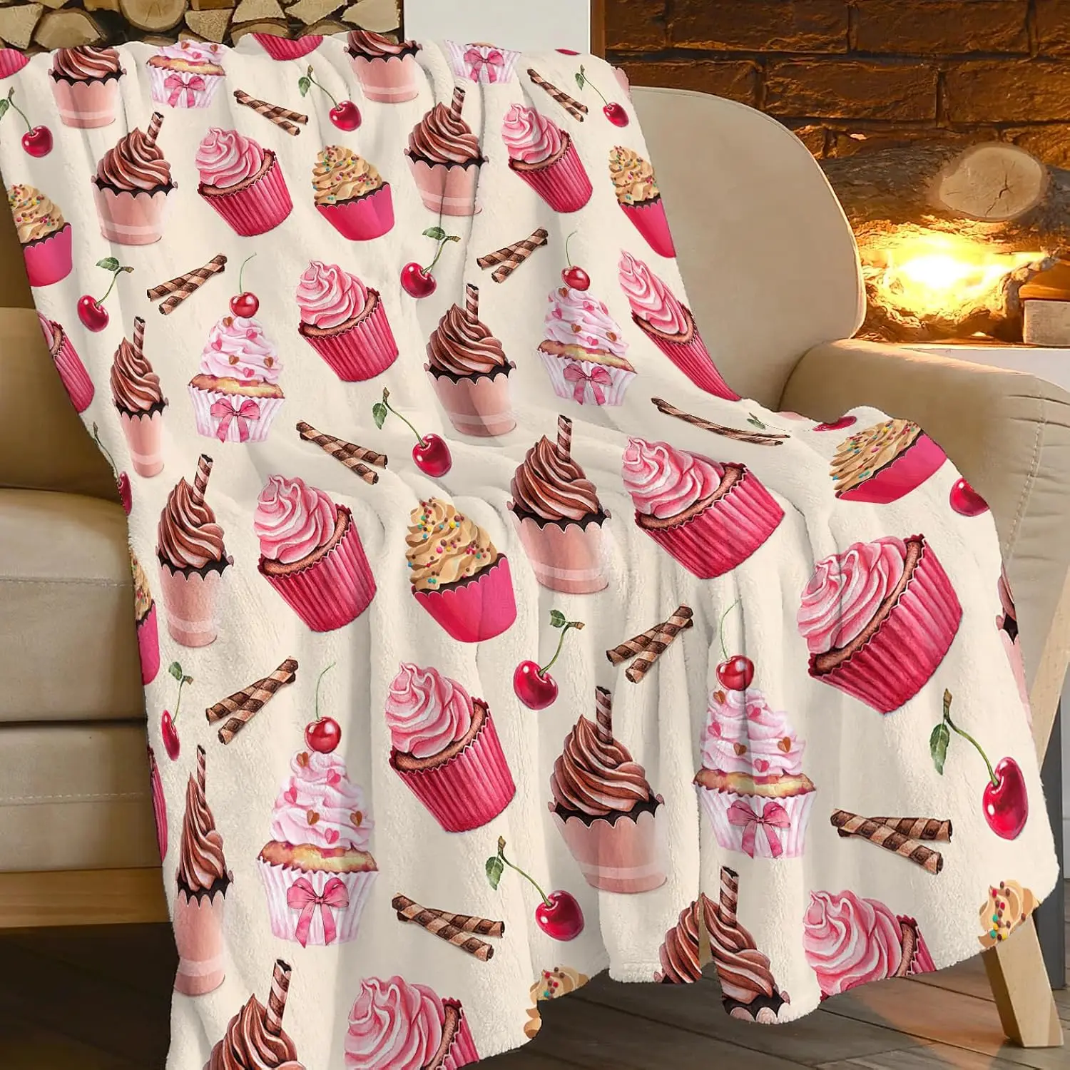 

Розовое десертное одеяло, одеяла для кексов для девочек и мальчиков, вишневый флис, уютные фланелевые пледы, теплые мягкие пушистые плюшевые одеяла с мороженым
