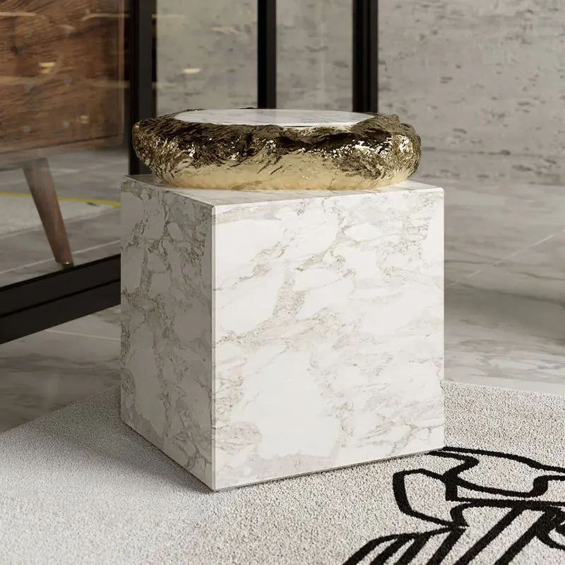 Light luxury high-end marble side table hammer pattern beating movable small table