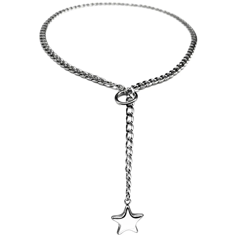 Herz Stern O-ring Lange Kette Für Frauen Männer Punk Rock Halskette Edelstahl Kubanischen Halsketten Einfache Einstellbare Y-halskette – Detail 5