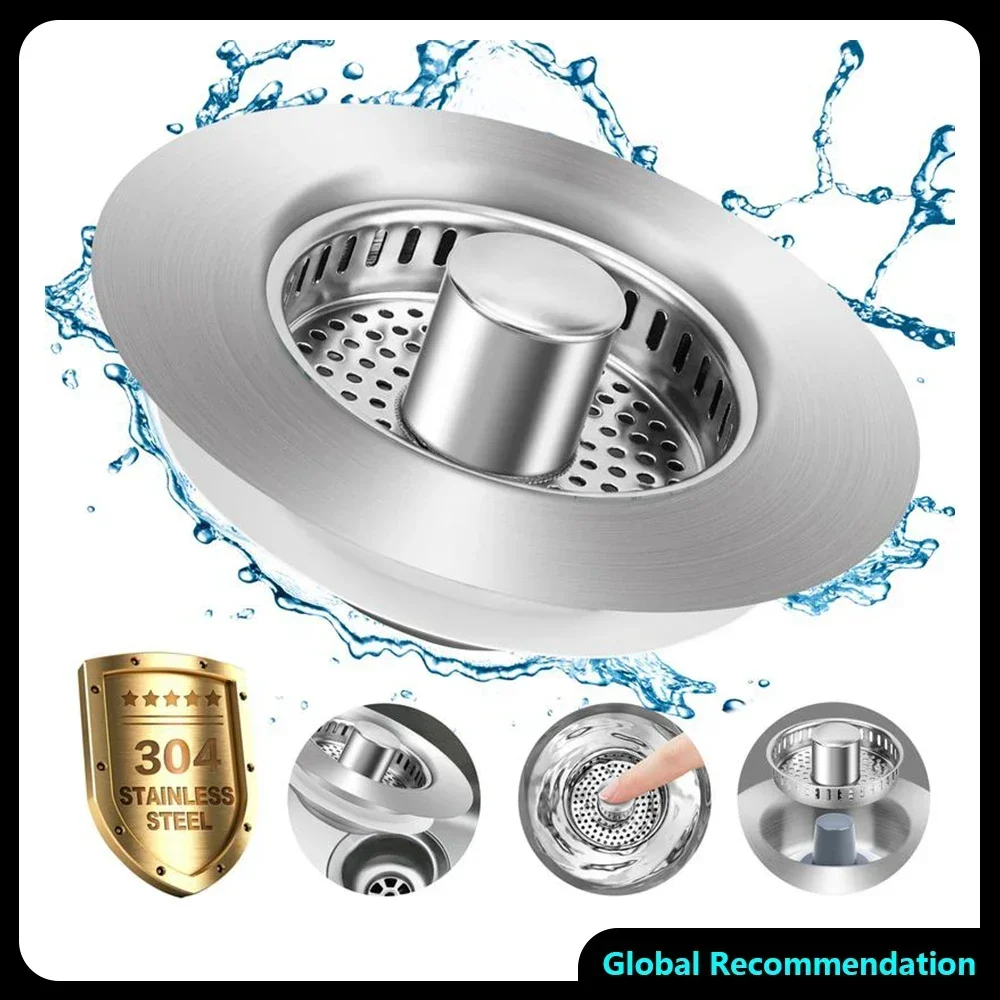

Premium Upgraded 3-in-1 Kitchen Sink Filter - Stainless Steel Anti-Clog Design, Compatible with US Standard 3.5 Inch Drains