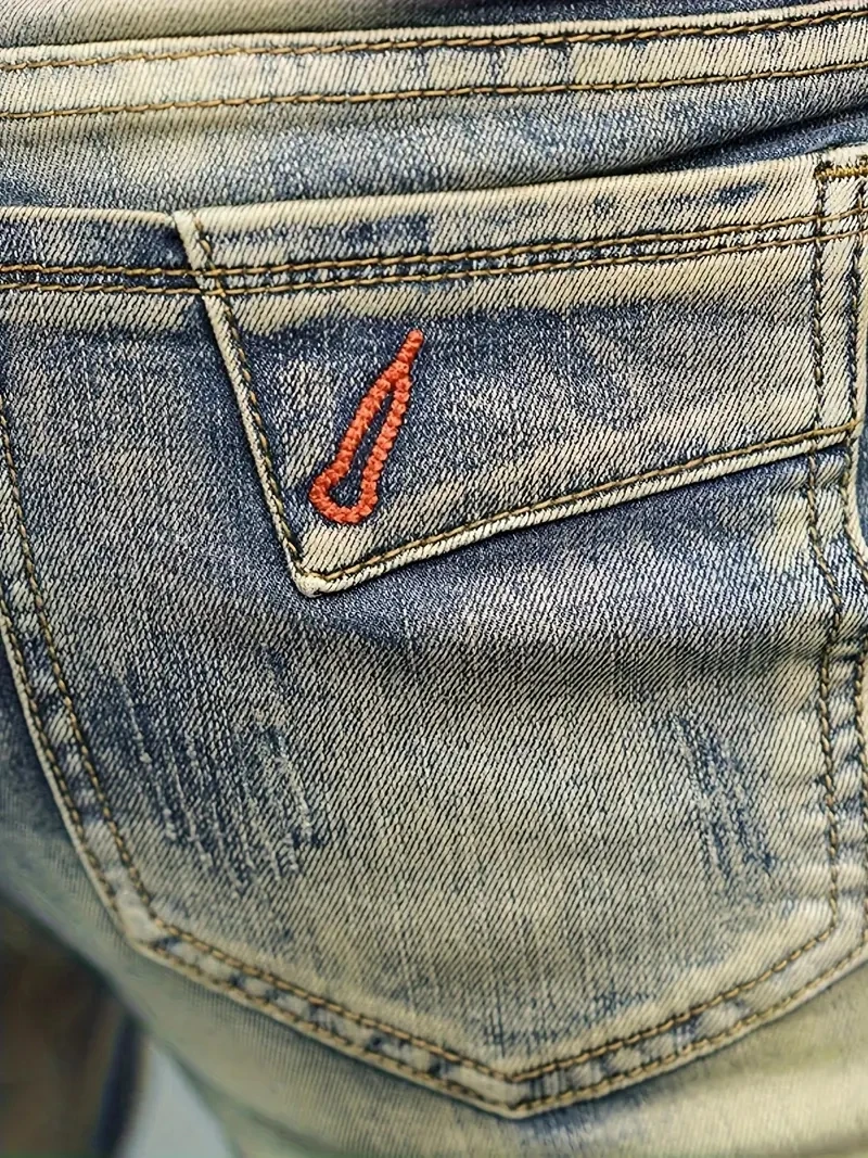 Männer Herbst Straße Elastische Denim Jeans Waschen Einfarbig Zipper Cargo Hosen Casual Slim Fit Täglichen Tragen Jogger Mittlere Taille Hose