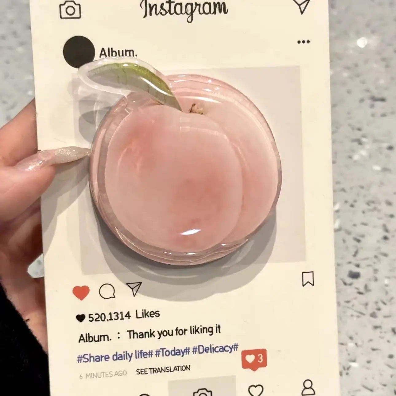 Korean 3D Cute Peach Fruit Acrylic Magnetic Phone Holder Griptok Support For iPhone Samsung  For Magsafe Braceket Stand Ring