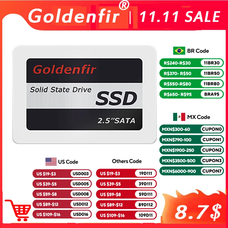 Goldenfir SSD 120 ГБ, 128 ГБ, 240 ГБ, 2,5-дюймовый жесткий диск SATA, 256 ГБ, 512 ГБ, 480 ГБ, 720 ГБ, 1 ТБ, внутренний твердотельный диск SATA3