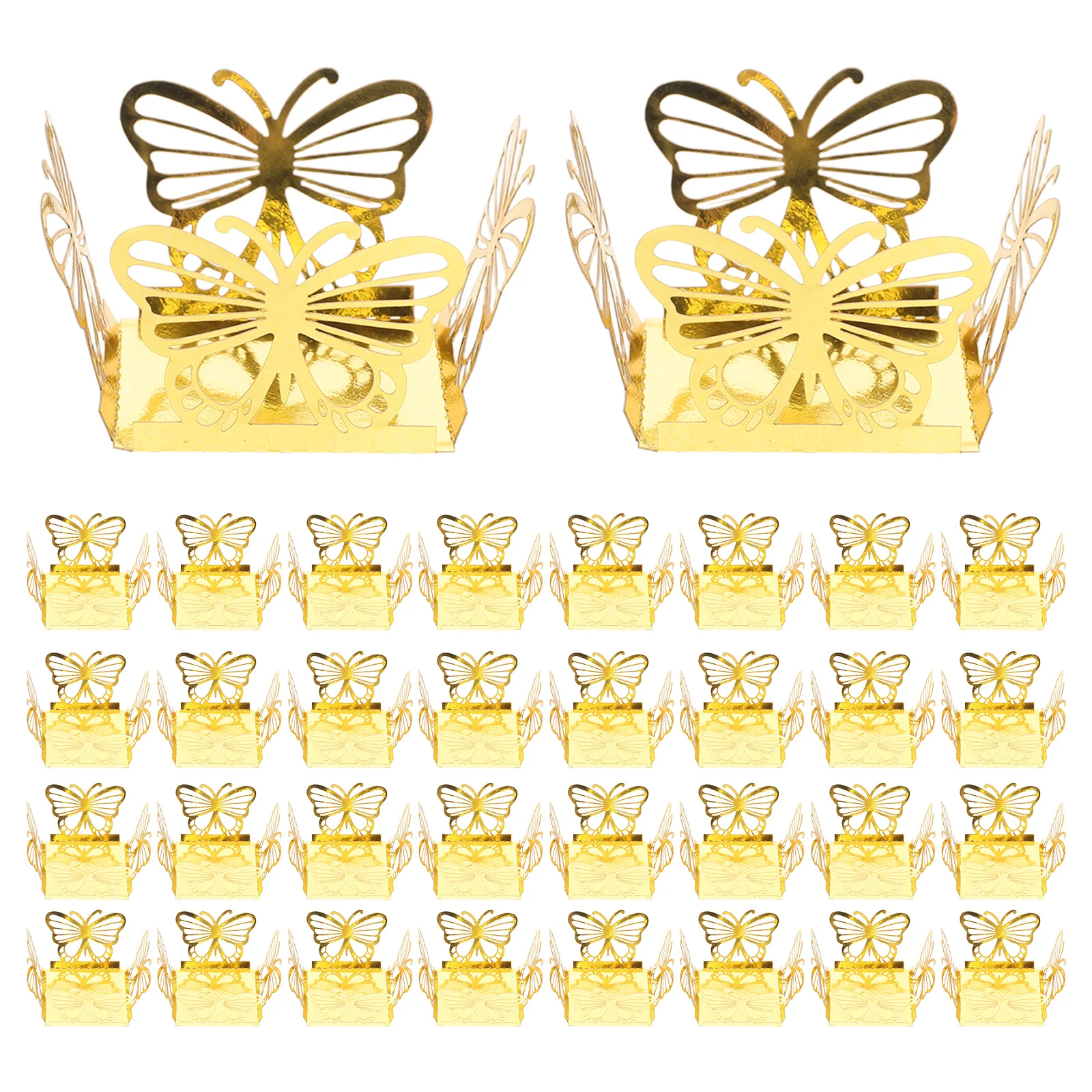 

50pcs Creative Candy Box Hollow Chocolate Packaging Butterfly Truffle Liners For Wedding Birthday Party Baby Shower Golden Treat