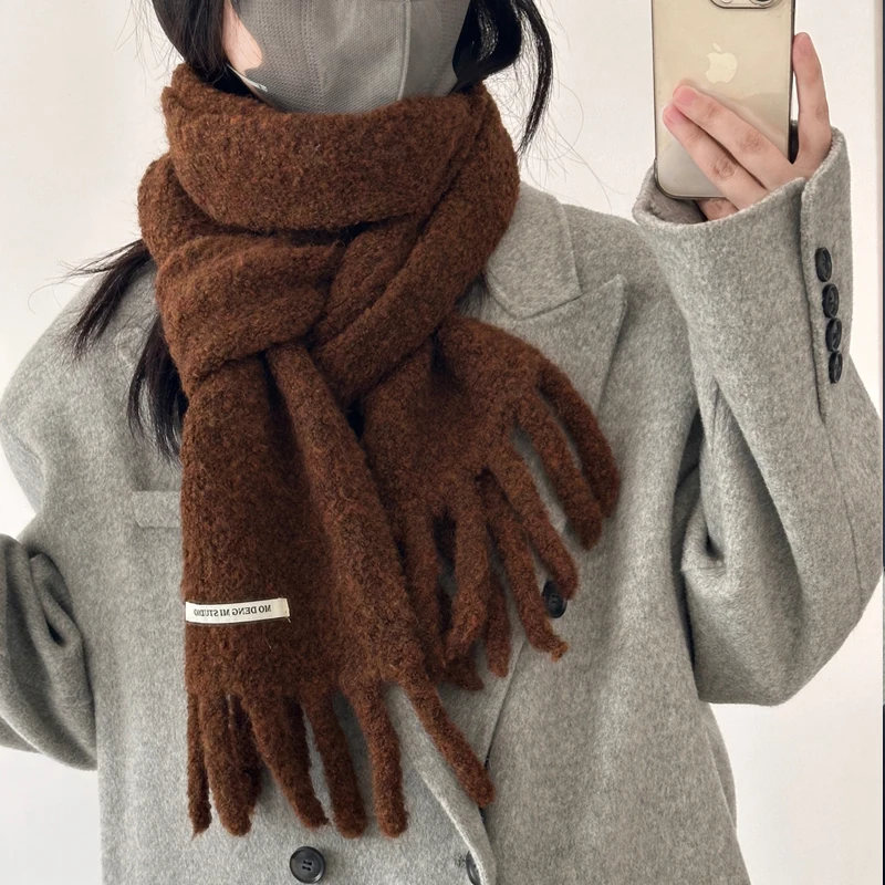 Simple Fashion Nordic Style Alpaca Wool Scarf Winter Soft Warm Shawl Women Men Neckerchief Long Pure Color Muffler