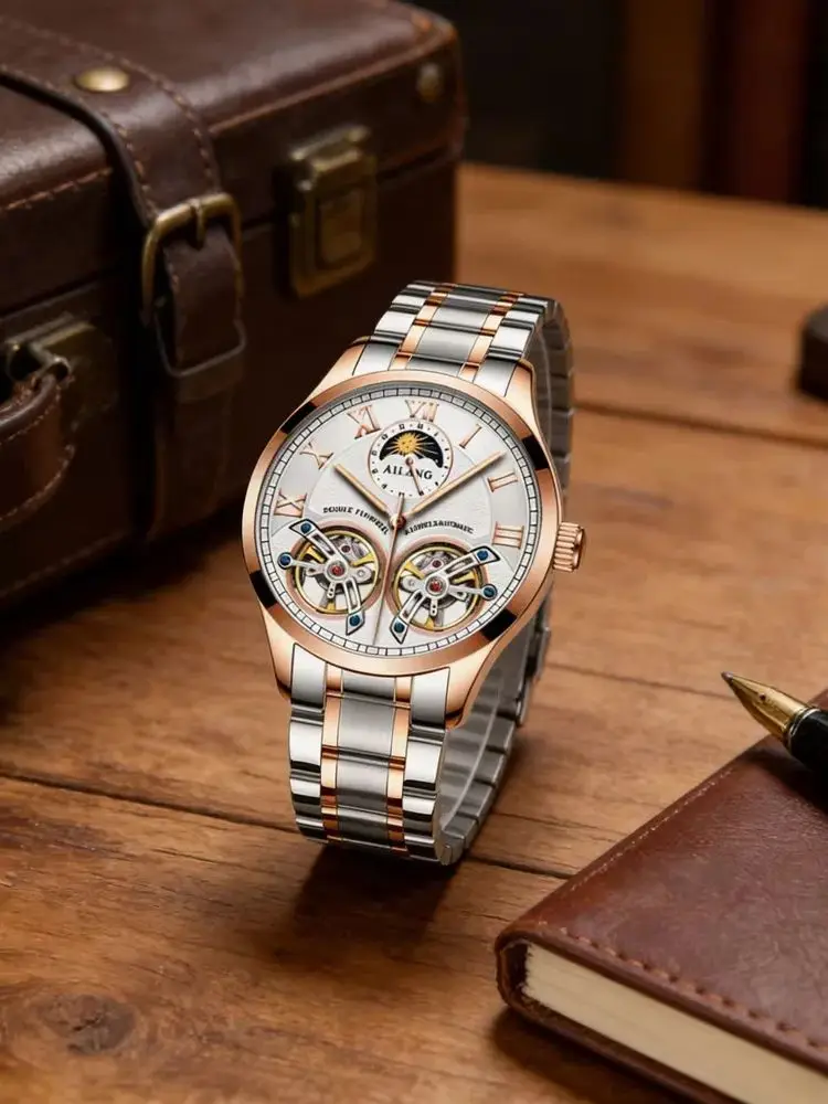 AI LANG Double Tourbillon Design Business Mechanical Watch Fashion Leather Moon Phase Automatic Watches Reloj Hombre Order 2026