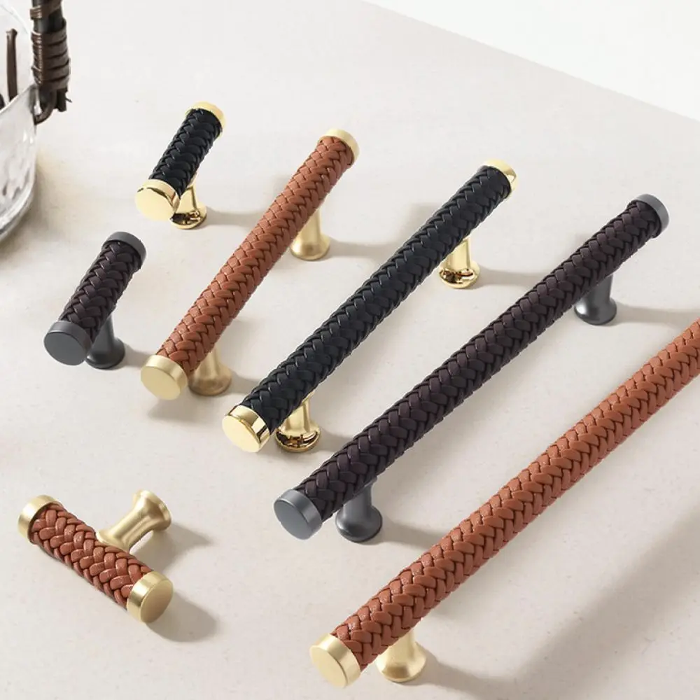 Leather Drawer Handles Zinc Alloy Cabinet Pulls Modern Simple Style Wardrobe Cupboard Door Knobs Furniture Hardware