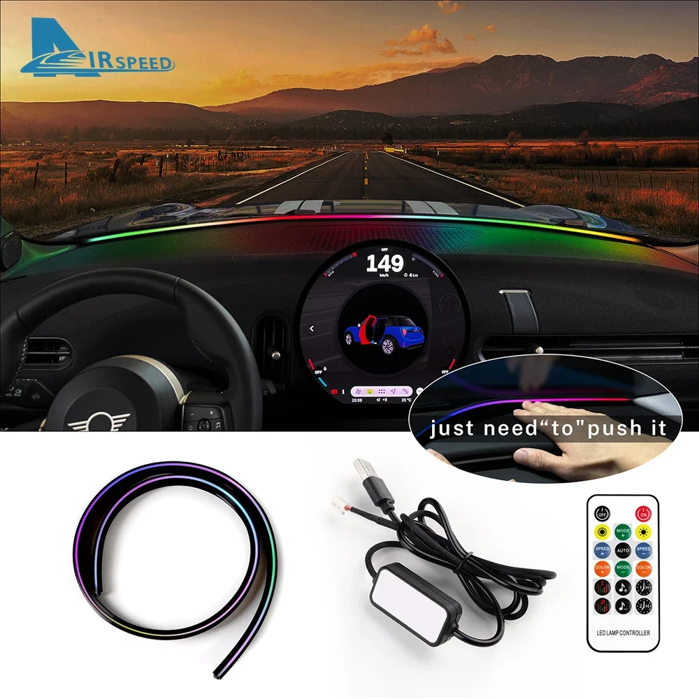 

For Mini Cooper S F65 2024-2026 Car RGB USB APP Control Remote Symphony Lamp Front Windshield LED Ambient Color Strip Light